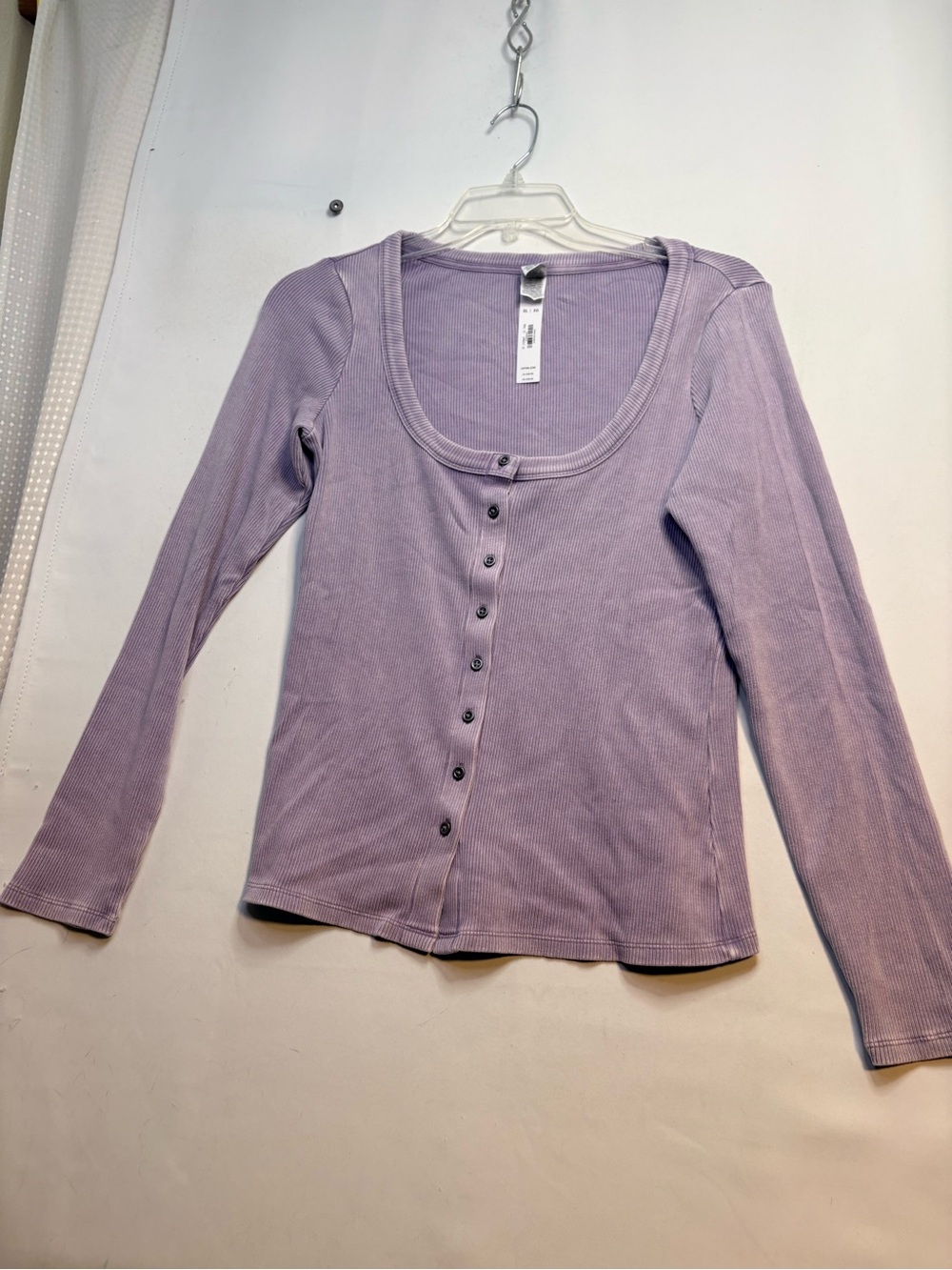 Light Purple Lavender Scoop Neck Button-Front Ribbed Top XL New With Tags
